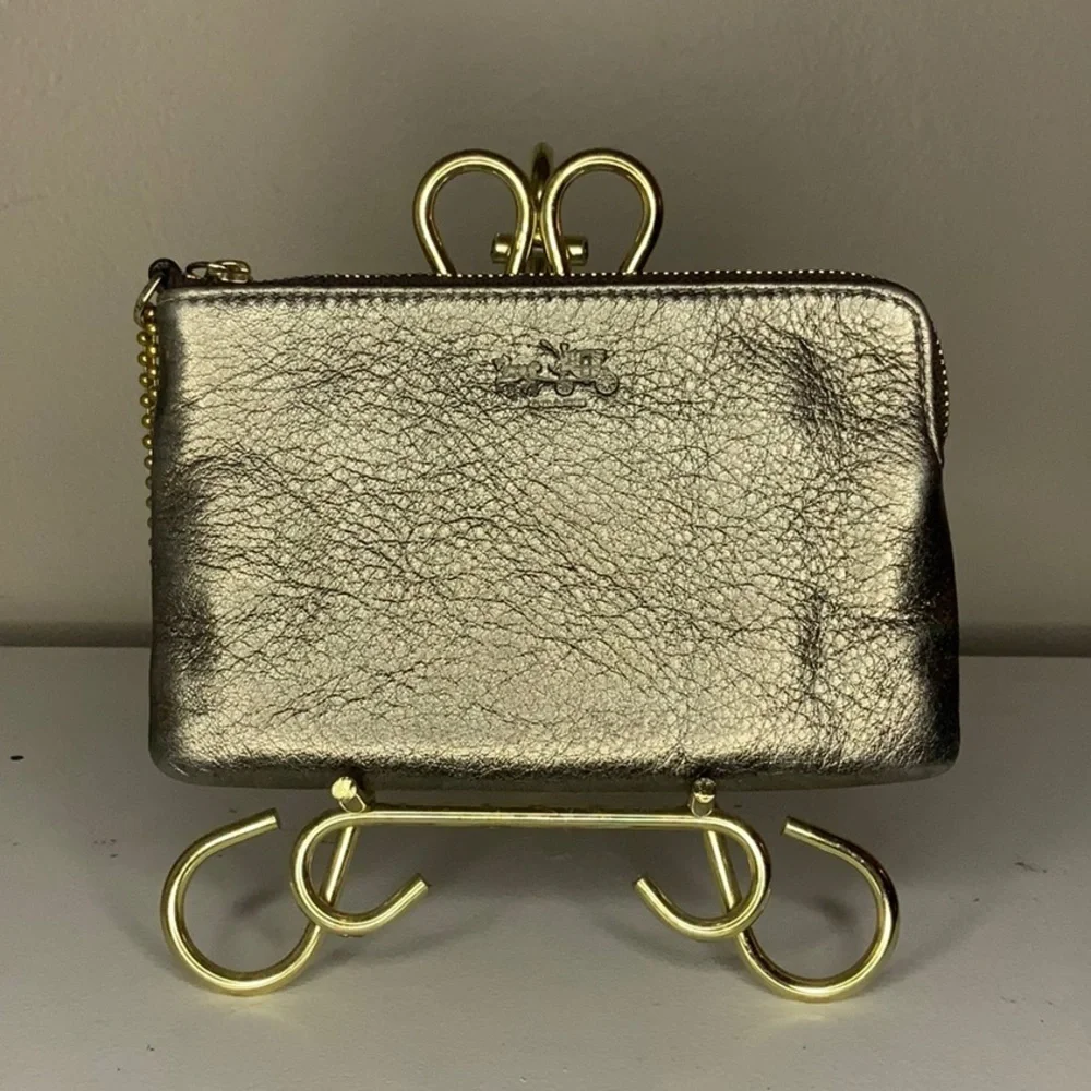 Coach Metallic Gold Zippered Leather Wallet (6.5